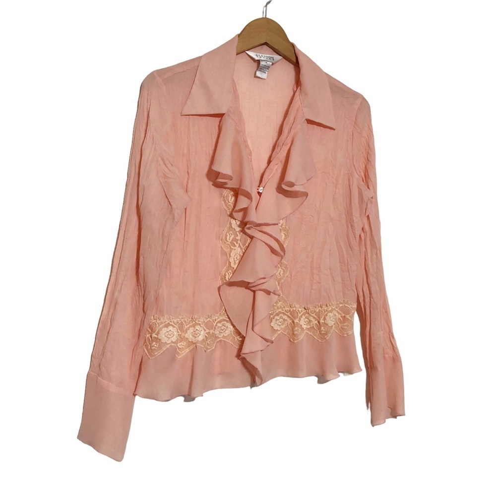 Vintage 90s Allison Taylor Crinkle Ruffled Blouse - Picture 5 of 12